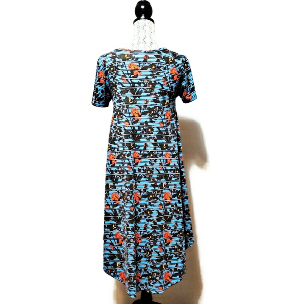 Lularoe Blue Flowered 'Carly' Swing Dress - Picture 2 of 6